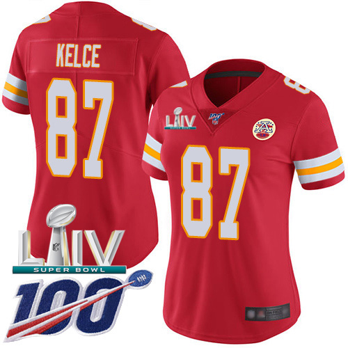 Kansas City Chiefs Nike #87 Travis Kelce Red Super Bowl LIV 2020 Team Color Women Stitched NFL 100th Season Vapor Untouchable Limited Jersey